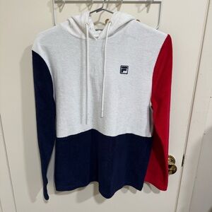 Fila Men's Tri-Color Terry Cloth Hoodie Sweater - Red, Navy, White Size Small